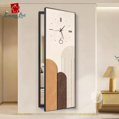简约现代隐藏式全身镜装饰画翻开穿衣镜推拉可关闭玄关钟表壁画