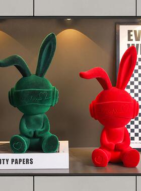 可爱高级感植绒俏皮兔子摆件客厅玄关电视酒柜办公室桌面软装饰品