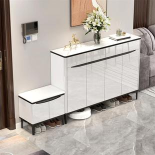 实木鞋柜烤漆岩板大容量换鞋坐凳一体入户家用门口玄关储物收纳柜