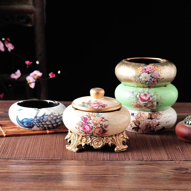 欧式烟灰缸简约个性带盖复古奢华装饰烟缸创意陶瓷家居装饰品包邮