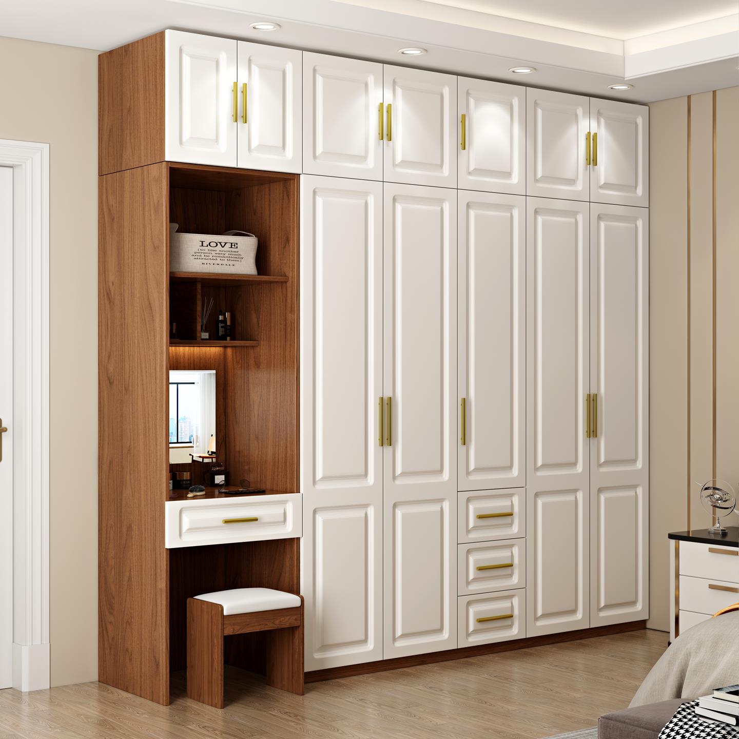 衣柜家用卧室带梳妆台组合现代简约组装大衣橱五六门储物大衣柜子