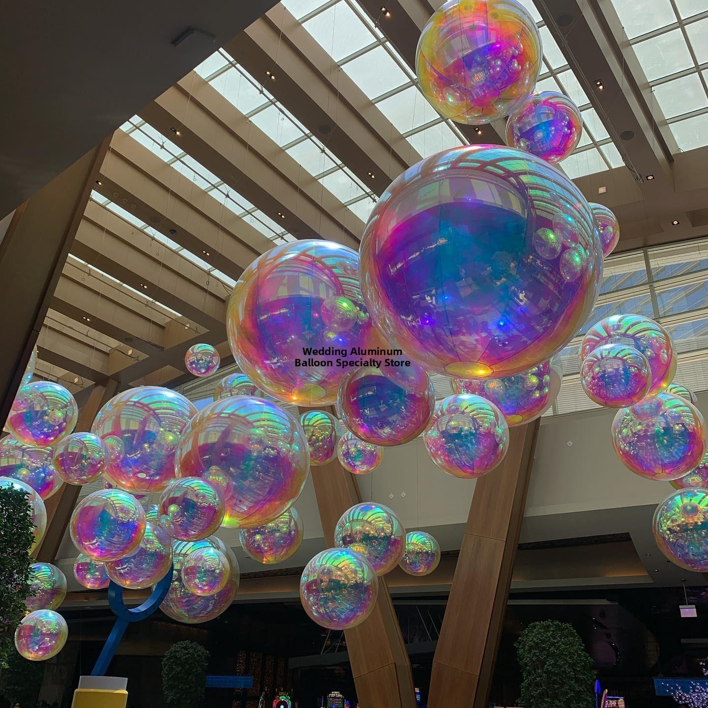 荧光透明彩色渐变激光铝气球圆球漂浮在空中购物商场装饰布置豪华