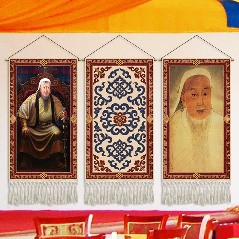 蒙古民族成吉思汗挂画蒙古包餐厅客厅过道装饰画民宿酒店挂布挂毯图片