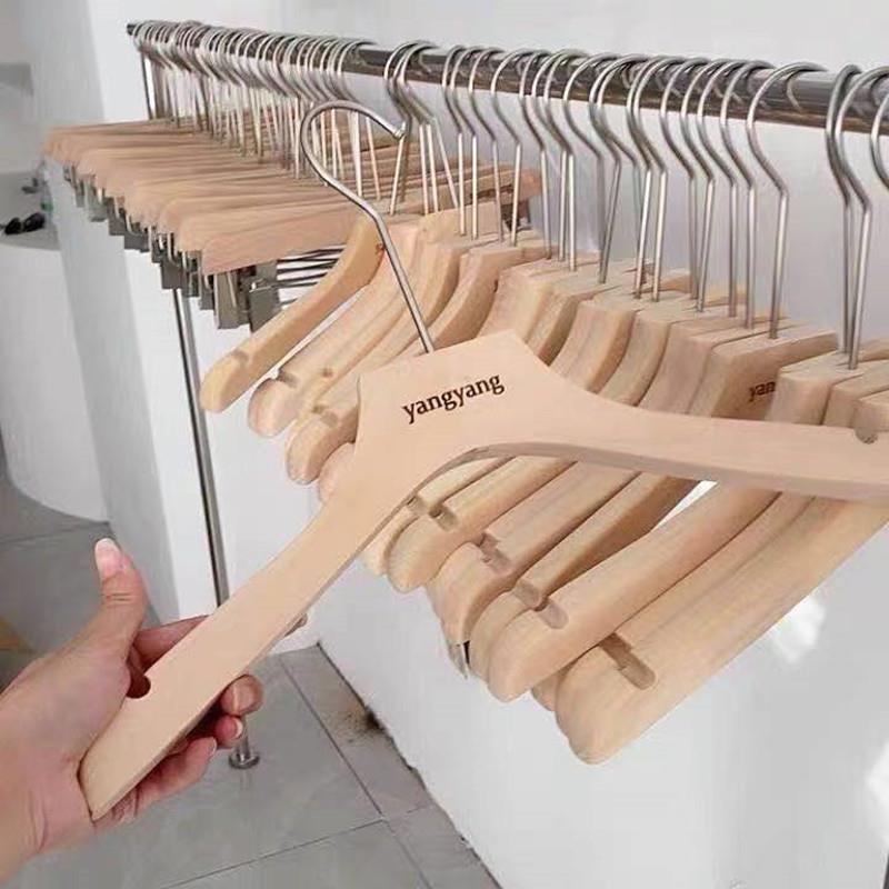服装店专用原木色衣架防滑定制LOGO女装男装衣撑宽肩实木衣挂木质