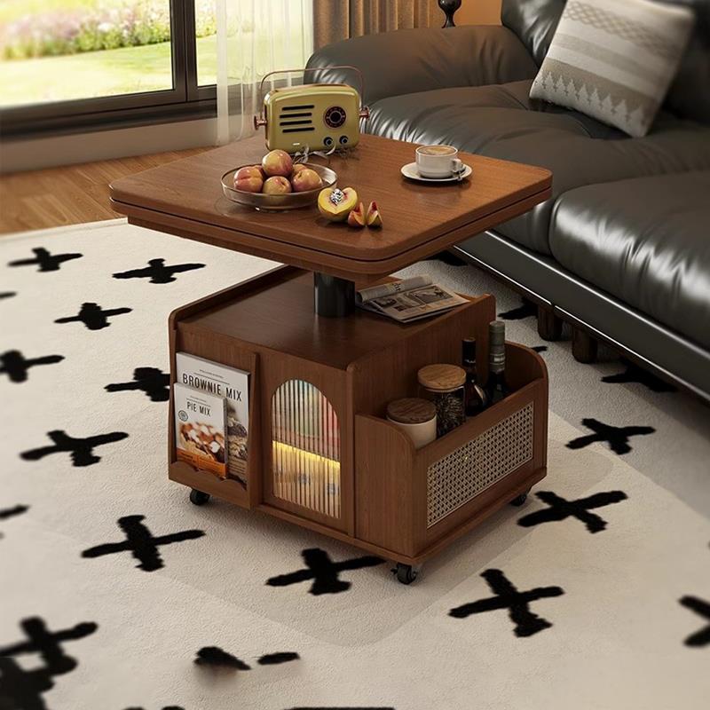 实木升降茶几折叠小户型移动推车客厅多功能茶桌餐桌两用沙发边柜