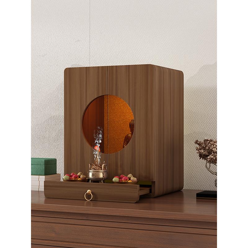 新中式佛龛挂墙式佛桌贡台家用财神摆放柜子佛台立柜实木供桌带门