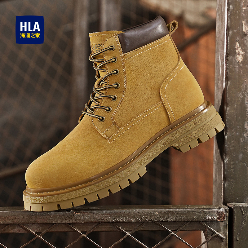 海澜之家马丁靴男冬季高帮英伦风复古大黄靴子户外沙漠作战工装靴