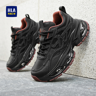 海澜之家男鞋冬季潮牌高级感跑步减震气垫运动休闲增高黑色老爹鞋