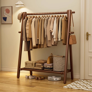实木衣架落地家用卧室衣帽架房间室内简易挂衣服立式松木晾衣架子