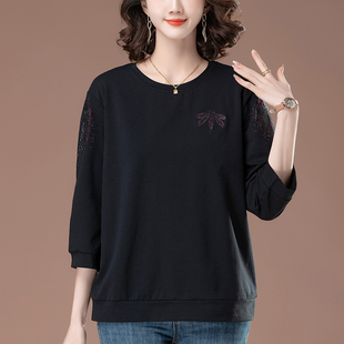 七分袖T恤女春夏季宽松加大码女装中年妈妈减龄百搭显瘦中袖上衣