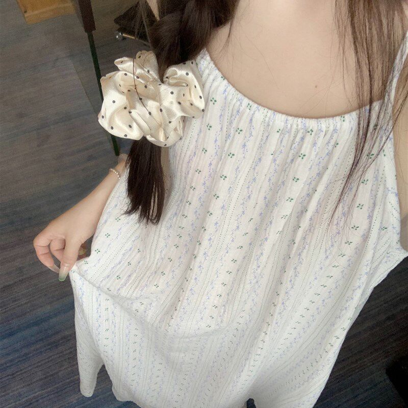 大码微胖mm少女碎花吊带睡裙女夏季新款双层棉纱布睡衣夏天家居服