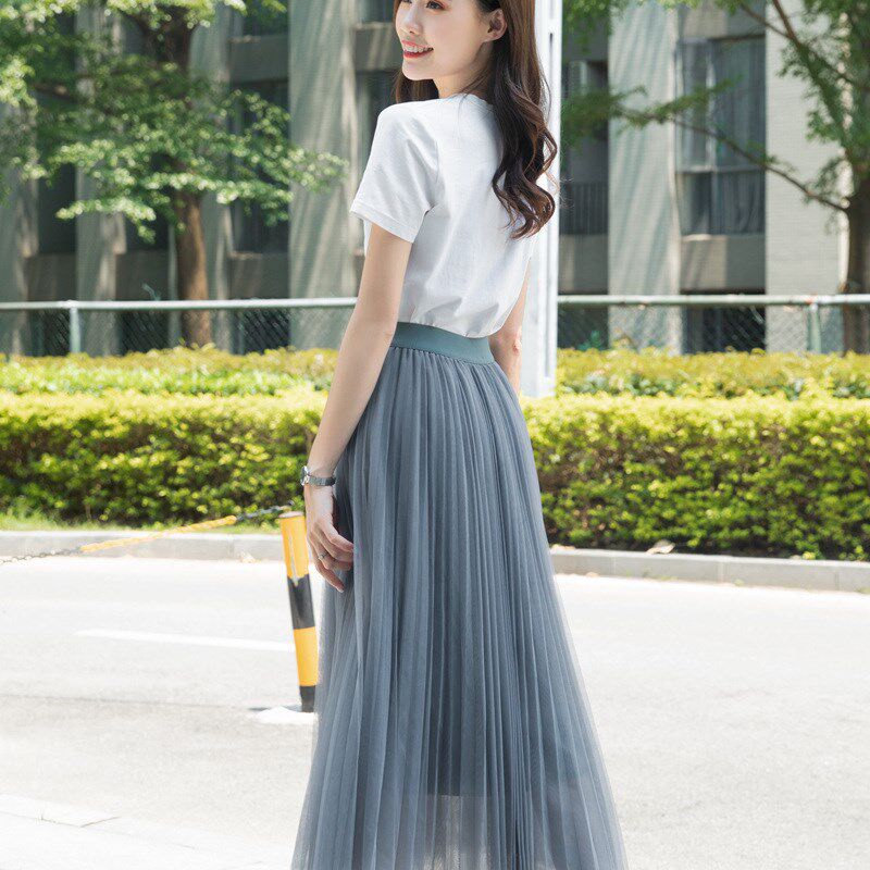 网纱裙半身裙高腰中长款大码百褶仙女蓬蓬a字网红2022年春夏新款