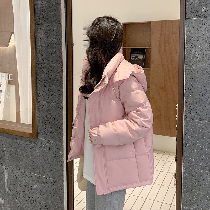 粉色羽绒服女短款2024冬季新款加厚立领面包情侣宽松中戏爆款外套