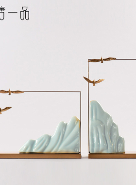 新中式金属陶f瓷假山摆件家居软装饰品客厅样板房酒柜桌面玄关摆