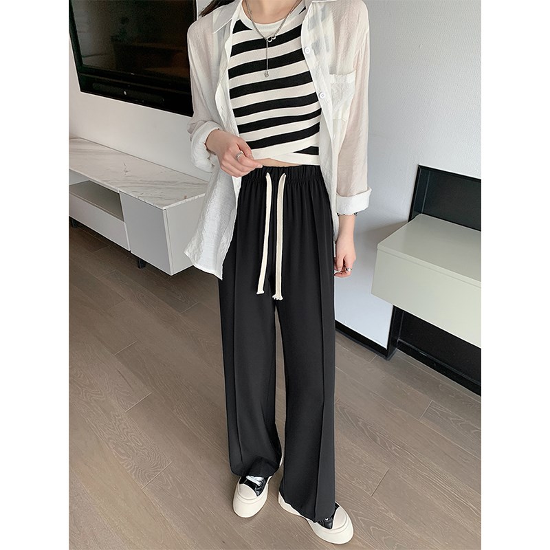 梨形身材裤子女胖妹妹夏季高腰显瘦开叉阔腿裤大码垂感西装休闲裤