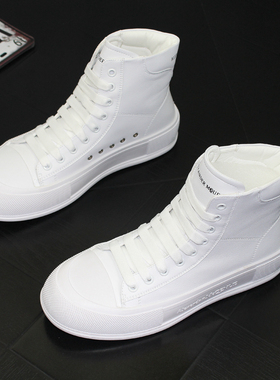 韩版马丁靴男高筒白色百搭潮流20B23春秋新款小白鞋厚底内增高短