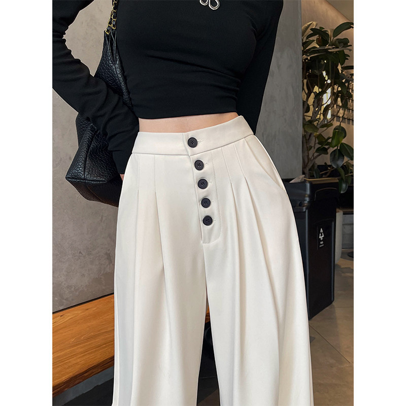 白色直筒阔腿裤女春秋2024新款高腰垂感显瘦裤子设计感窄版西装裤