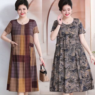 碎花棉绸裙 中老年女装 胖妈妈连衣裙夏装 宽松遮肚200斤加肥加大码