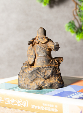 国风中式仿铸铁武圣关羽关u公二爷人物桌面摆件客厅书房手工自然