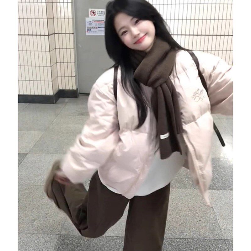 韩系减龄粉色短款羽绒棉服女2025冬季新款小个子宽松加厚保暖外套