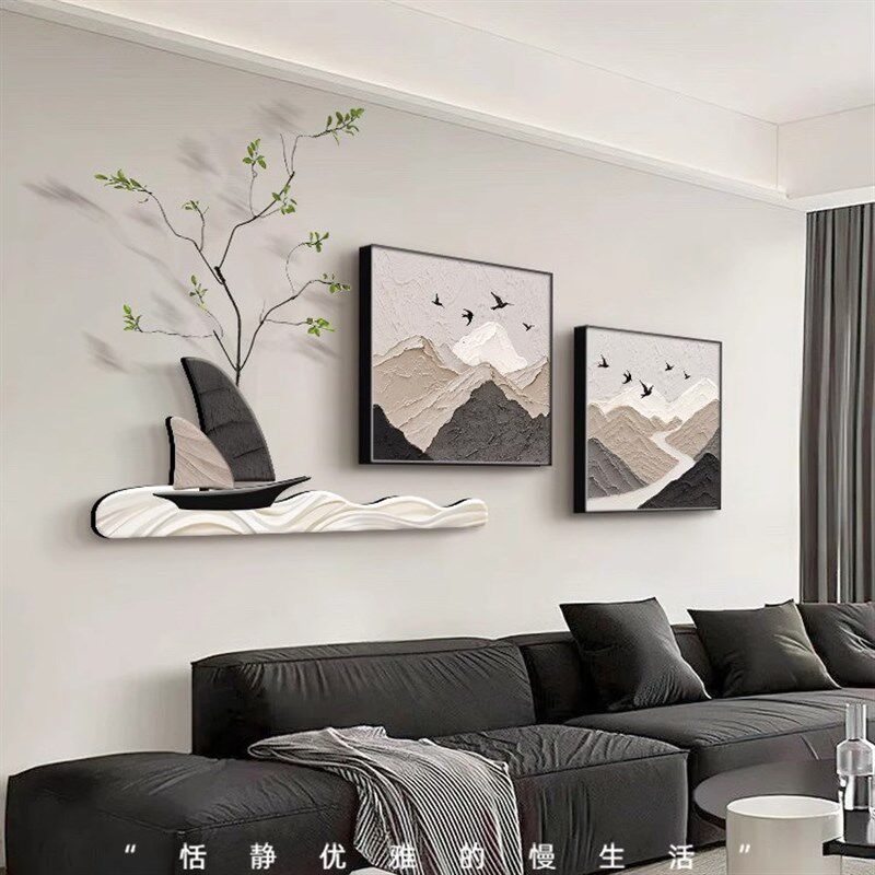 现代简约客厅挂画背有靠山电视沙发背景J墙面装饰画高级感餐厅壁