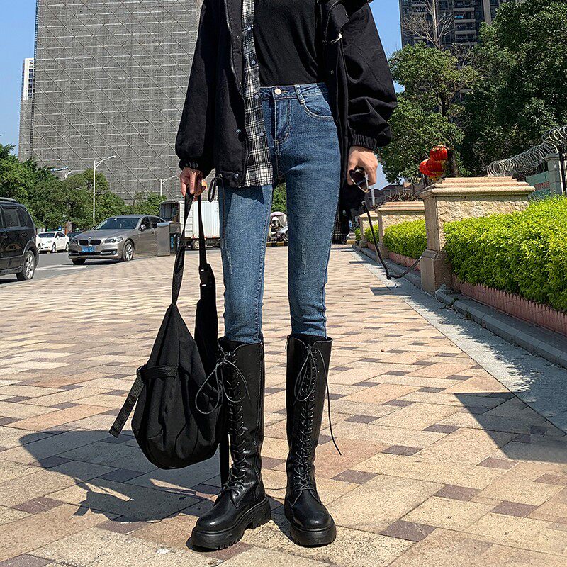 高腰牛仔裤女春秋新款八分百搭弹力修身显瘦显高九分小脚铅笔裤子