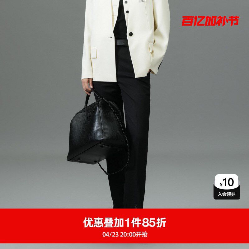 U/TI黑色通勤风羊毛西装裤女装百搭直筒裤休闲裤尤缇2025春季新款