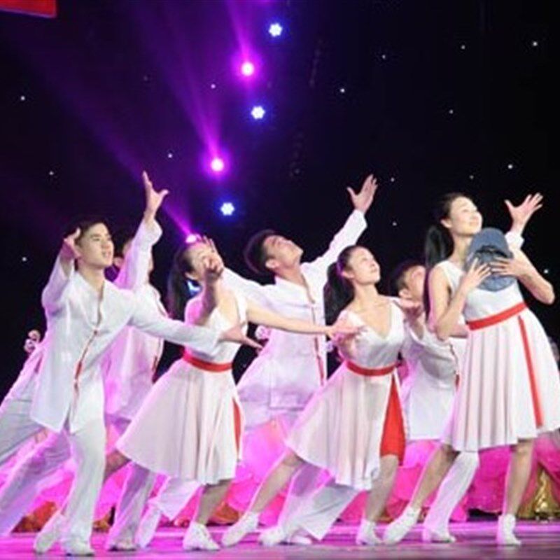 2023新款井冈山我们来啦短裙裙现代舞蹈裙演出服装连衣裙男女款