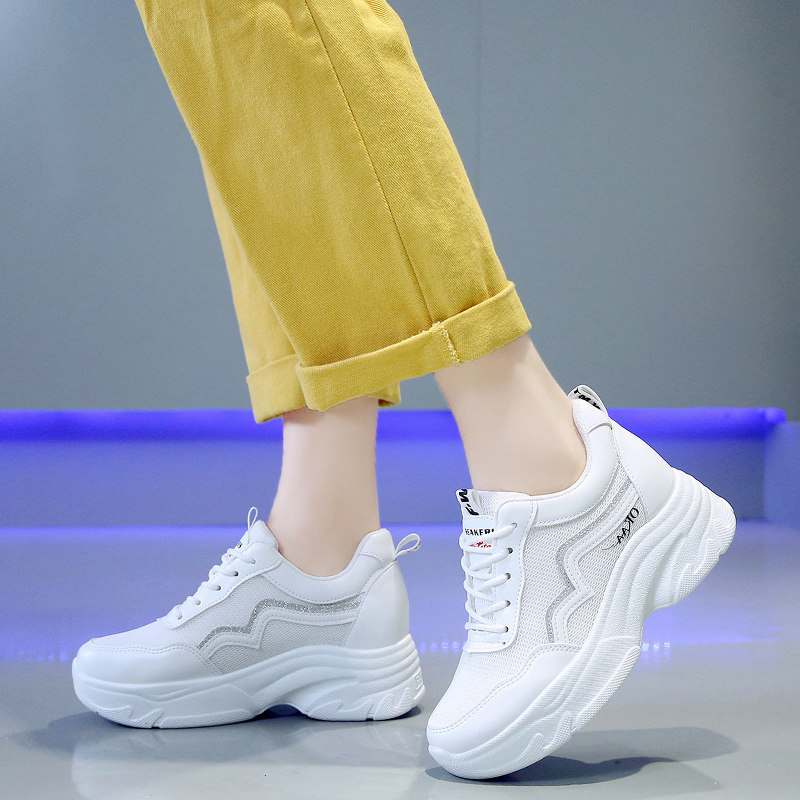厚底小白鞋子女2020春季新款内增高网红百搭松糕老爹鞋潮透气春款
