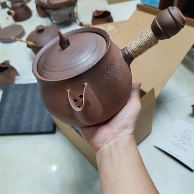 老岩泥煮茶养生烧水陶壶侧把大容量白普洱黑花茶壶T办公室功夫茶