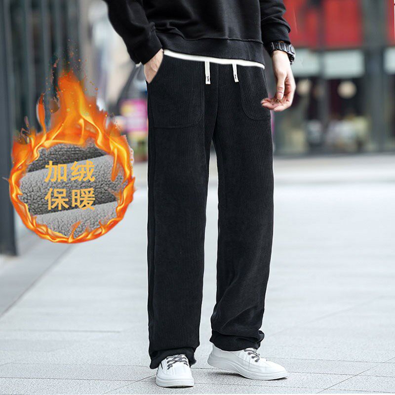 胖高壹玖190冬季新款加长s120cm男裤加绒加厚超长阔腿裤散口运动