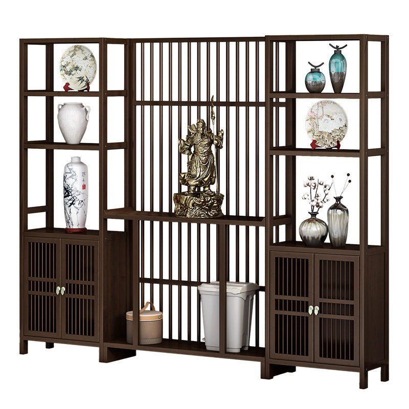 新中式屏风隔断墙客厅实木入户玄关E柜子现代简约镂空格栅装饰座