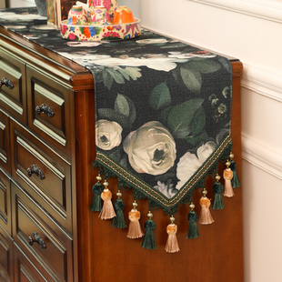 美式桌旗奢华防尘复古防滑长条电视柜茶几装饰旗盖布巾餐边柜垫布