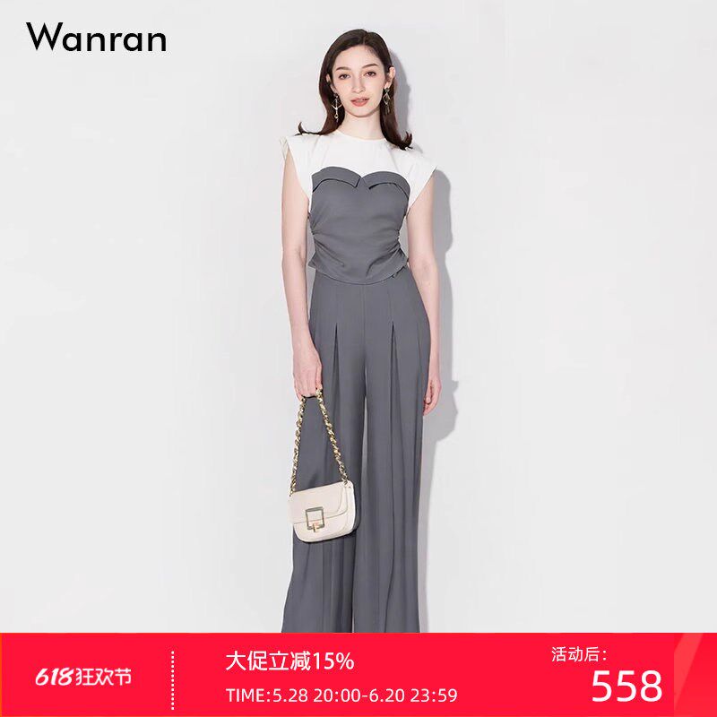 2025夏季新款女装时尚撞色针织抹胸上衣高腰阔腿裤裤子套装潮