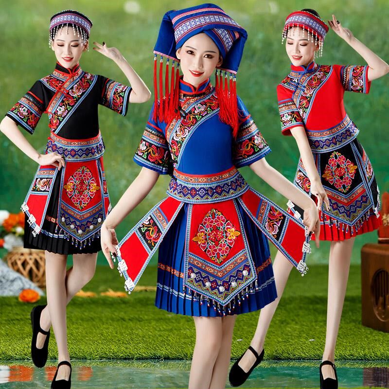 广西壮族服装女三月三民族演出服饰少数民族服装成人壮锦刺绣短裙