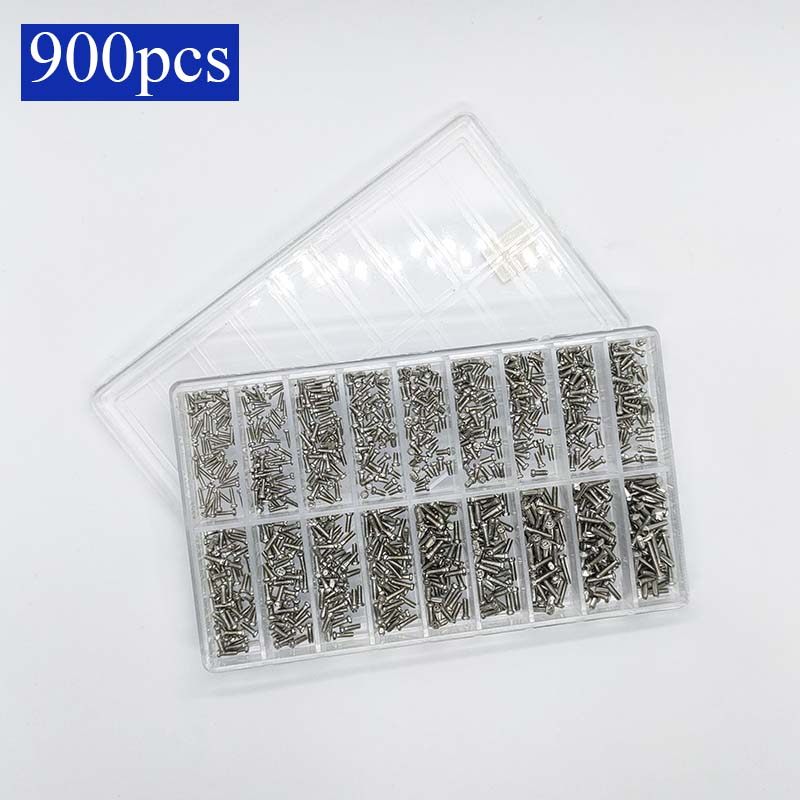 900pcs眼镜小螺丝十字螺丝太阳镜腿螺丝长方盒钟表工具配件M1.2M1