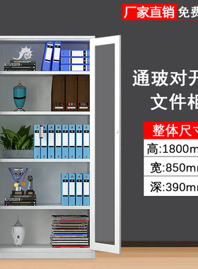 通玻对开铁皮文件柜资料档案凭证柜带锁多层推拉铁柜书柜储物柜子