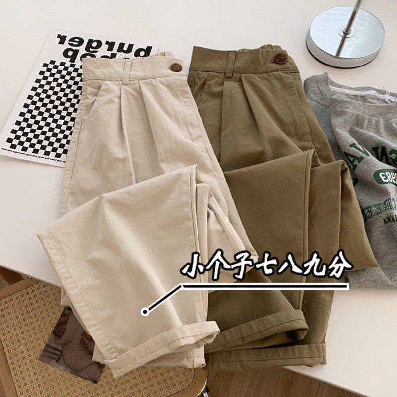 矮小个子七分直筒阔腿裤女春秋夏季百搭宽松休闲八九分工装裤