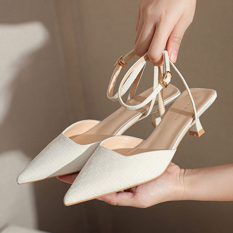包头凉鞋女细跟后空一字带2023新款夏季仙女风高跟鞋气质中跟3cm
