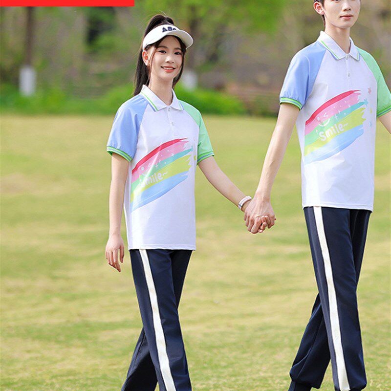 班服学院风初中生夏季短袖t恤套装高中小学生运动会毕业表演校服