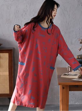 长袖纯棉春秋大码睡裙女韩版网红新款2020洋气连衣裙胖妹妹卡通裙