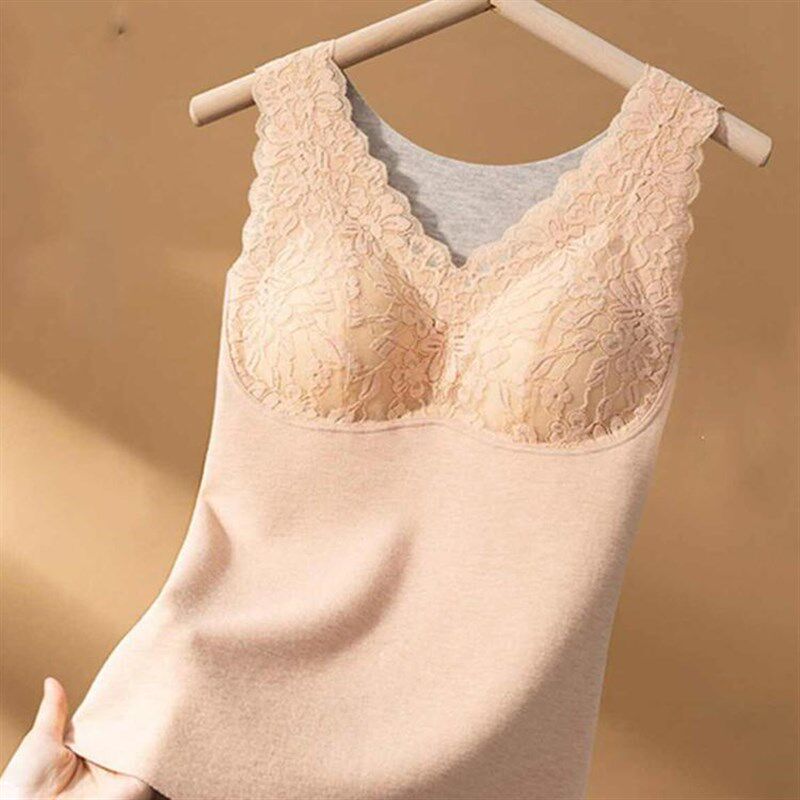 妈妈秋冬免穿文胸女士一体式背心加绒加厚中老年人德绒带胸垫内衣