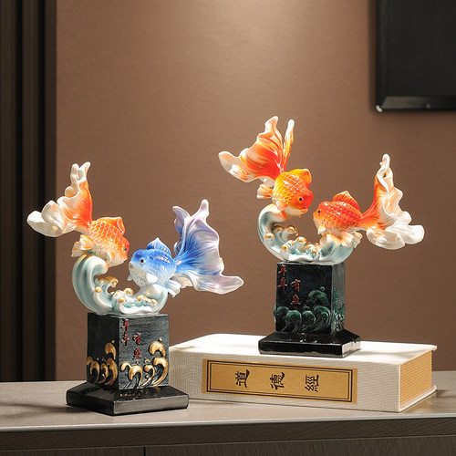 新中式年年有余招财摆件客厅酒柜办公I室锦鲤鱼装饰玄关乔迁礼物
