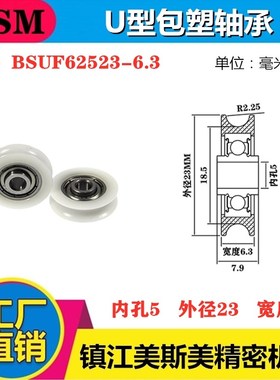 MSM包塑轴承滑轮U槽凹槽轨道轮导轮过线吊轮塑料轮BSUF62523-6.3