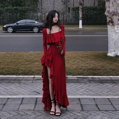 人间蜉蝣 佛罗明戈舞裙法式复古小众设计独特大摆显瘦气质连衣裙