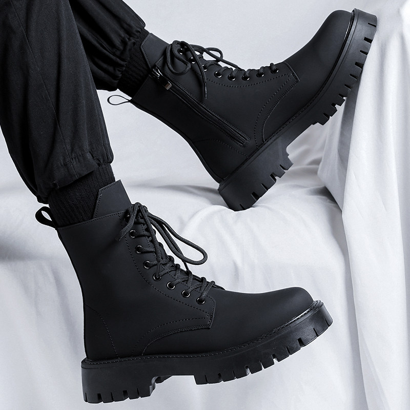 马丁靴男款英伦风k厚底增高中筒机车皮靴子男士高级感高帮工装皮