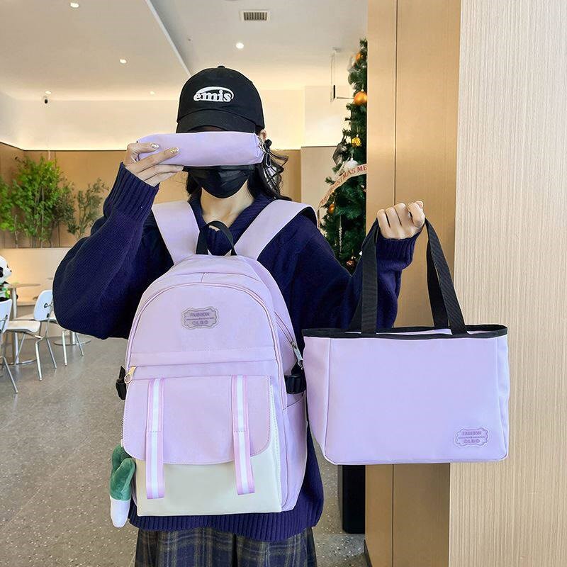新款韩版学院风书包小学生儿童三件套学校背包大容量多功能双肩包