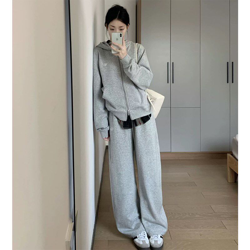 休闲运动套装女春秋韩系学生宽松显瘦时尚连帽卫衣跑步两件套纯棉