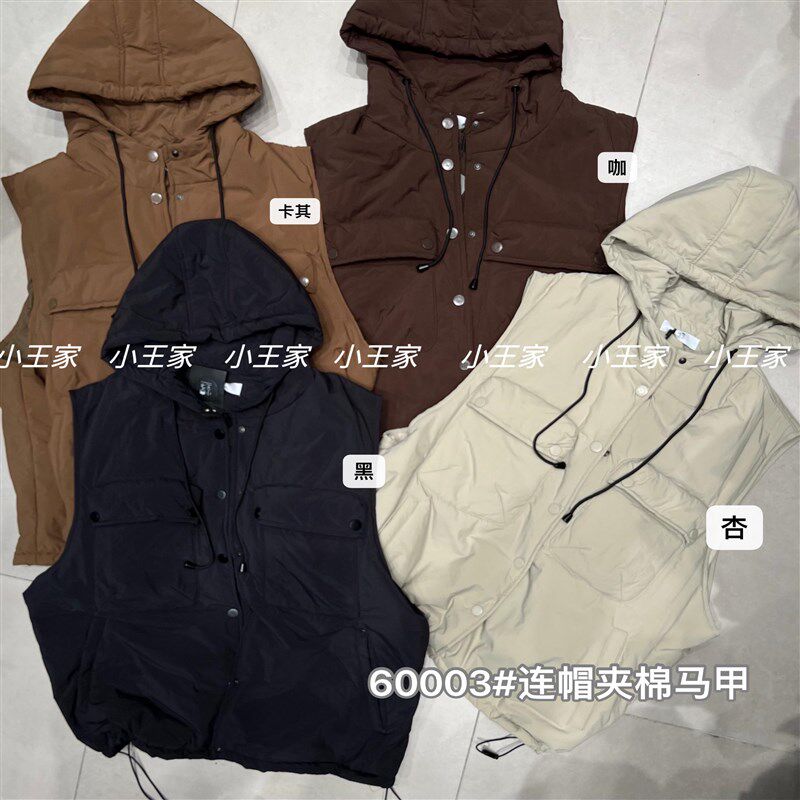 小王家60003冬装新款韩版宽松大码胖mm休闲抽绳收腰连帽棉服马甲