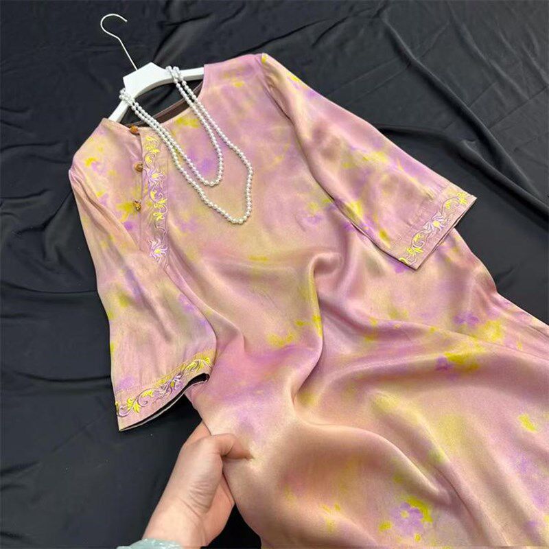 2025早春新品中国风复古改良旗袍连衣裙日常休闲刺绣茶服A版 长裙